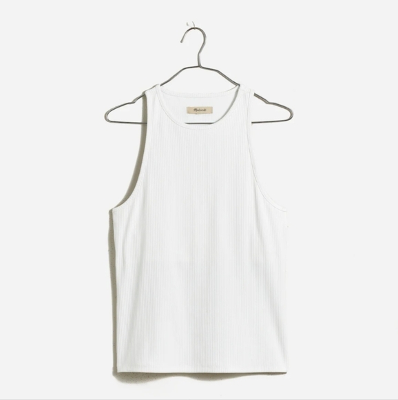 NWT Madewell Highneck Tank in Sleekhold white ribbed tank sleeveless small $38 - Picture 1 of 9